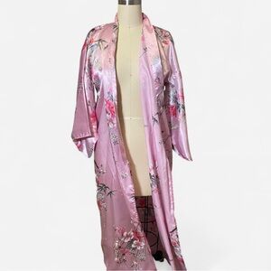 Floral Pink Satin Kimono Robe